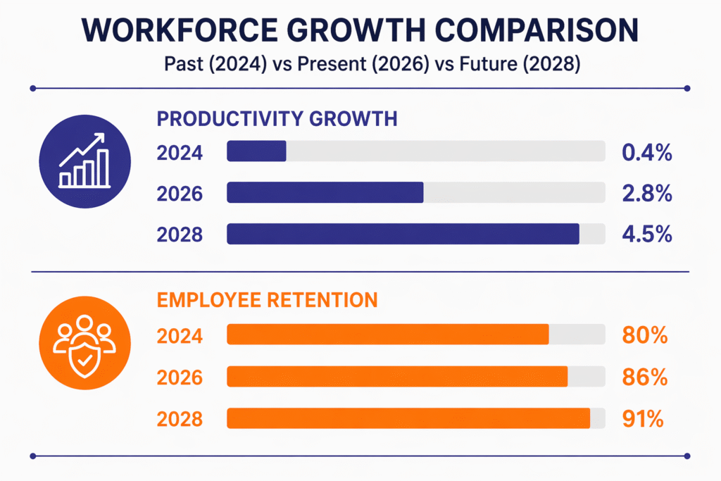 Workforce Growth Comparison (Double Bar Graph Representation)